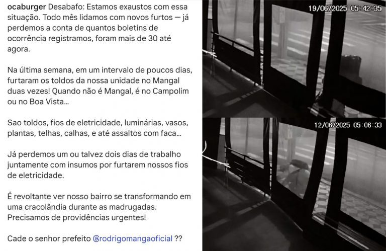 Hamburgueria alvo de dois furtos em 7 dias empresário denuncia abandono e cobra posição do prefeito Rodrigo Manga